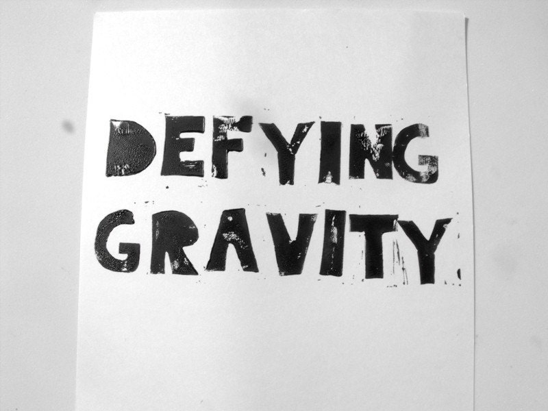 Lino print- Defying Gravity, 8X10 inches