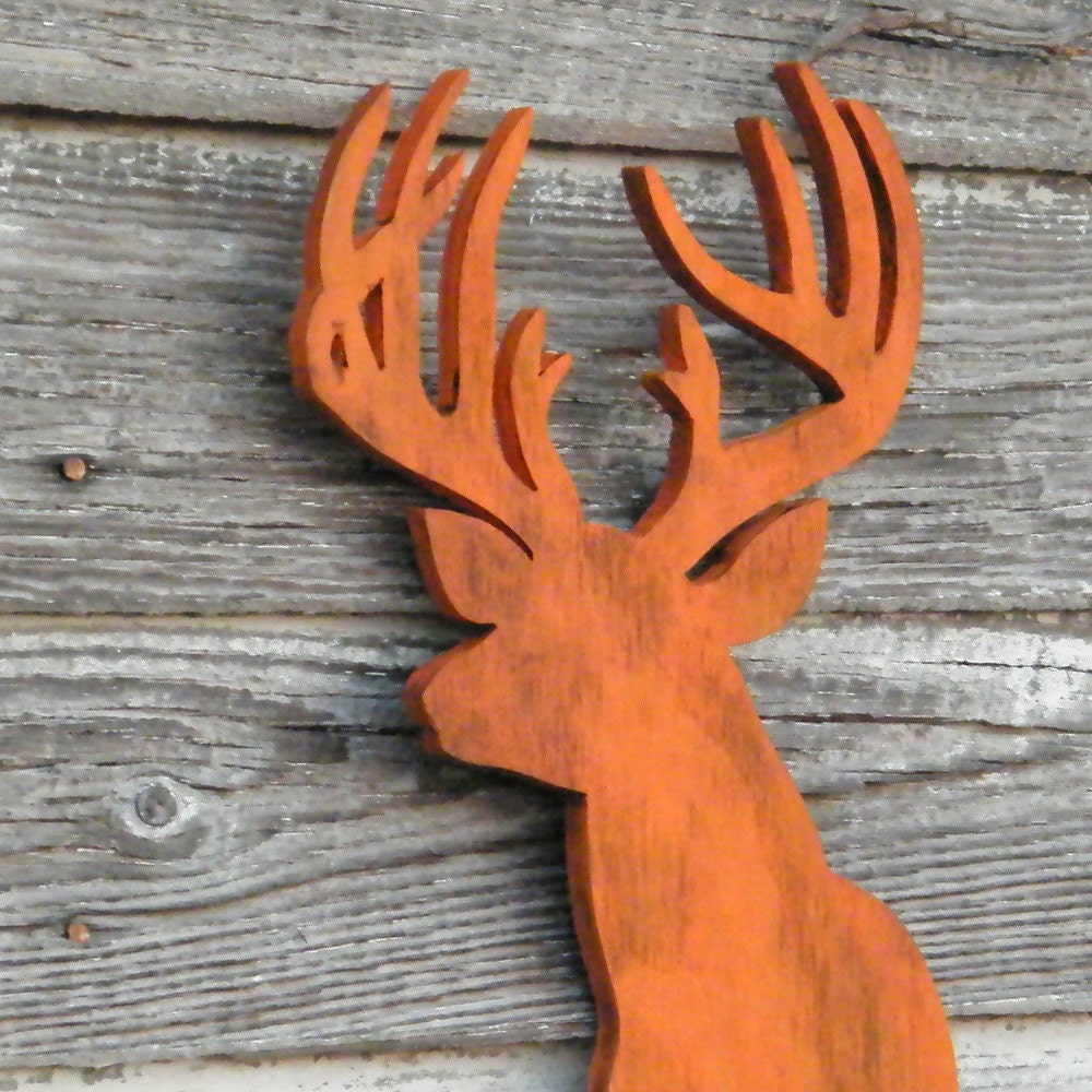 Deer Head Sign Modern Home Decor Wooden Trophy Buck Rustic Woodland