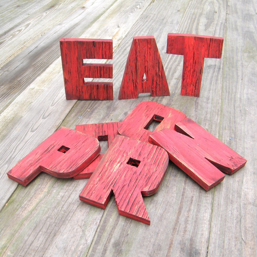EAT Mini Letters Wooden Red Set of 3 Deep Fried Doughnut Font