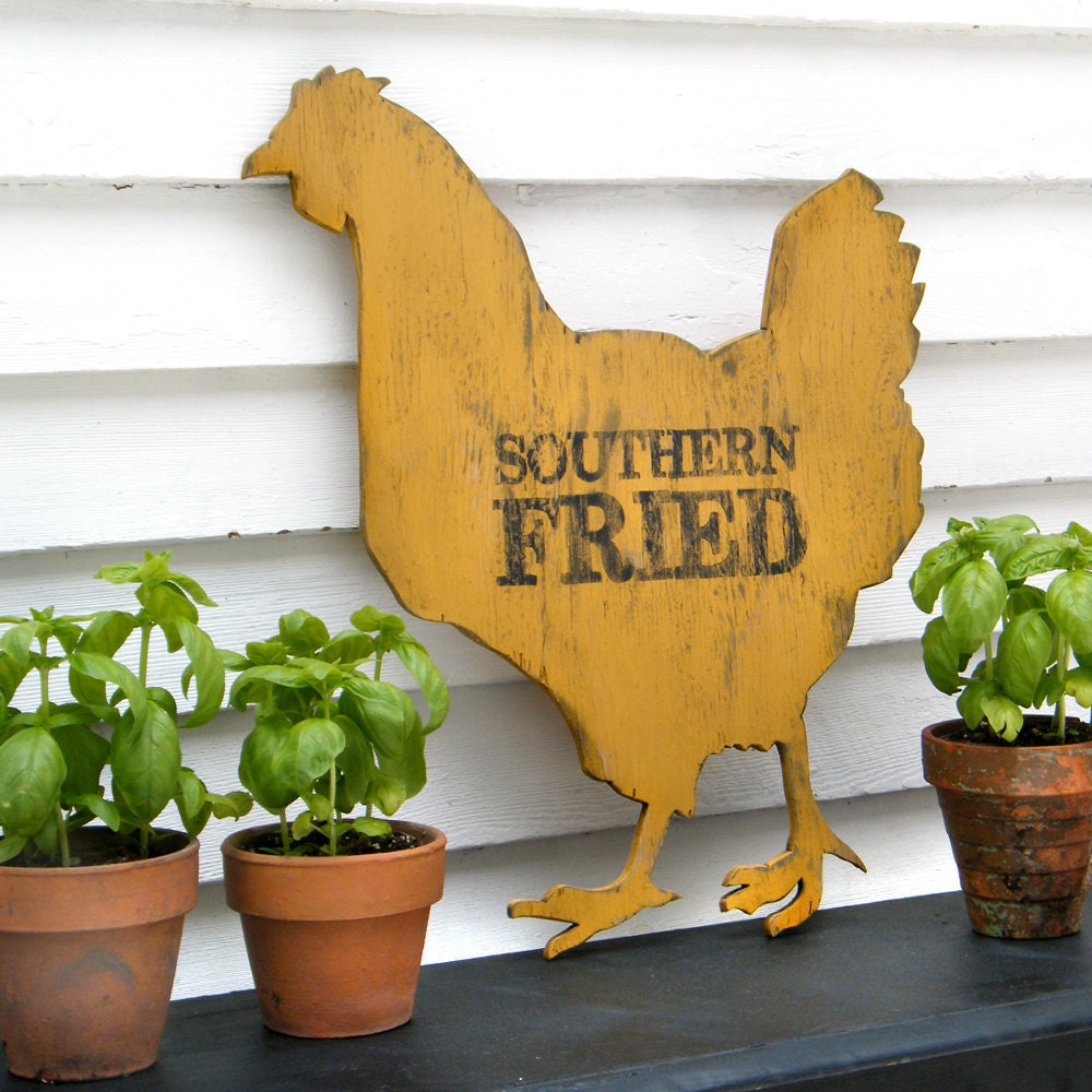 Chicken Sign Southern Fried Roadside Sign Hen Kitchen Wall Decor