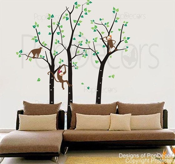 New design - Trees and Monkeys - 102 inch H- Bedroom Wall  Decals Stickers Home Decor by Pop Decors