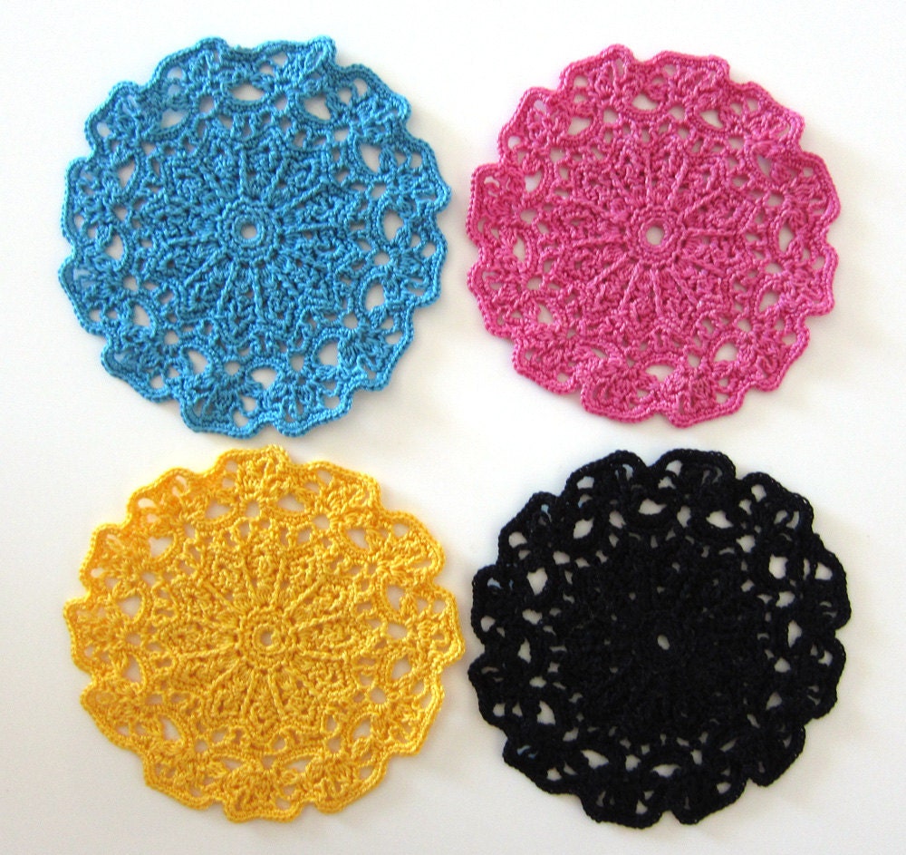 CMYK Crochet Doily Coaster Set