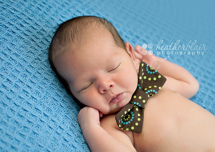 Brown, Teal & Lime Little Boys Bow Tie- Circles And Dots