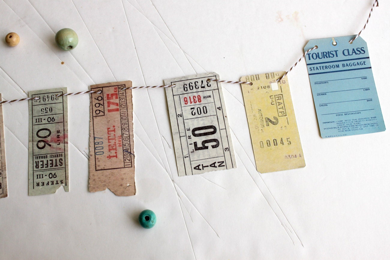 Vintage ephemera inspired paper garland, travel tickets and memorabilia - Sweet Stay At Home