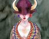 Buffalo Shaman Illustration - Archival Giclee Print - 22x15in