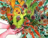 Plants Cacti Illustration "Acquisition of Power" Archival Giclee print  22 in x 15 in