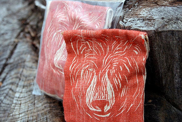 Bear Sachet Woodblock Printed, Filled with Organic Herbs for  Healing and Protection