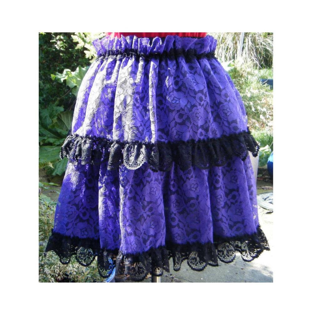 Gothic Lolita skirt Purple and Black Lace skirt  frilled rara 80s  - One of a kind  -  Steampunk