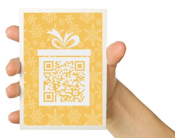 Customizable QR Code Christmas Card - Personalize with your own message - 5 x 7 - Soft Yellow- Geekery
