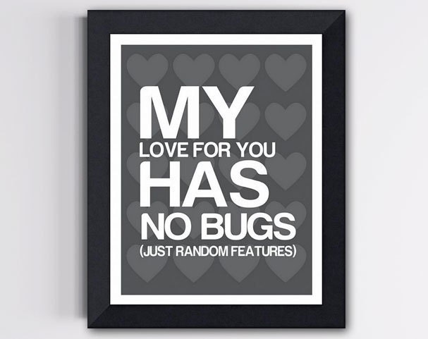 Software Geek Handmade Art - My Love has no bugs - Gray 8 X 10-Wall Decor- Geekery