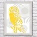 Owl Art in yellow and Gray 8 X 10 Wall Art Decor Print- Wall Decor Art