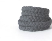 Eco Jewelry. Fabric Bracelet. Unisex. Men Women. Wrap Braided in deep Gray. Modern Fashion Statement Contemporary.