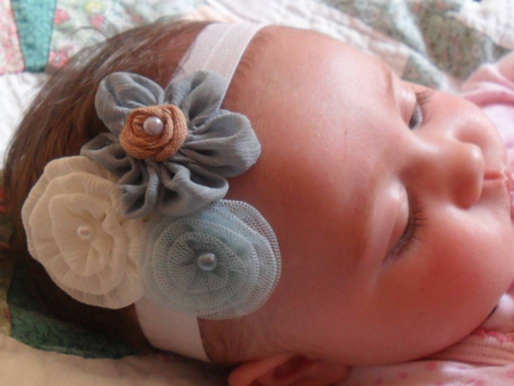 Baby Bow, Girls Bow, Baby Headband, Girls Headband, Flower Bow, Flower Headband, Blue Flowers, Infant Bow, Infant Headband