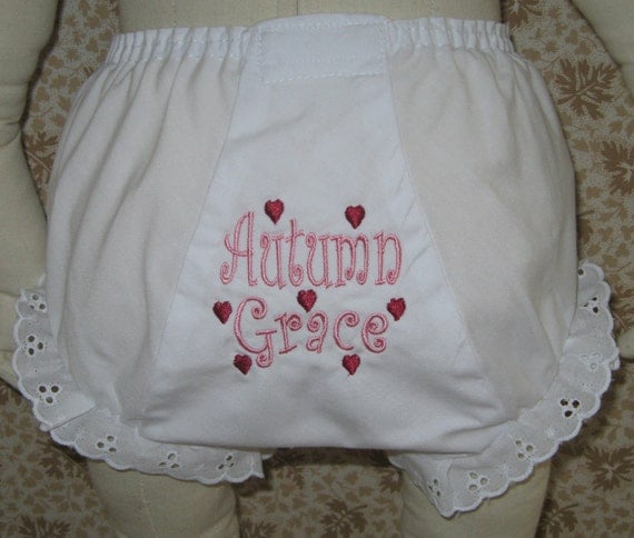 Personalized Custom Embroidered  Bloomer Diaper Cover Curlz & Hearts