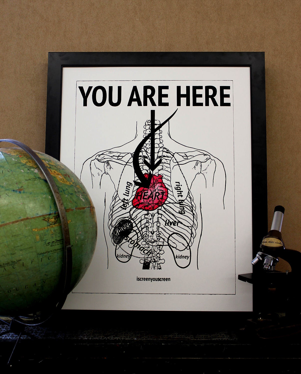 You Are Here - love quote - old anatomy chart of the heart - 22x28 inch print