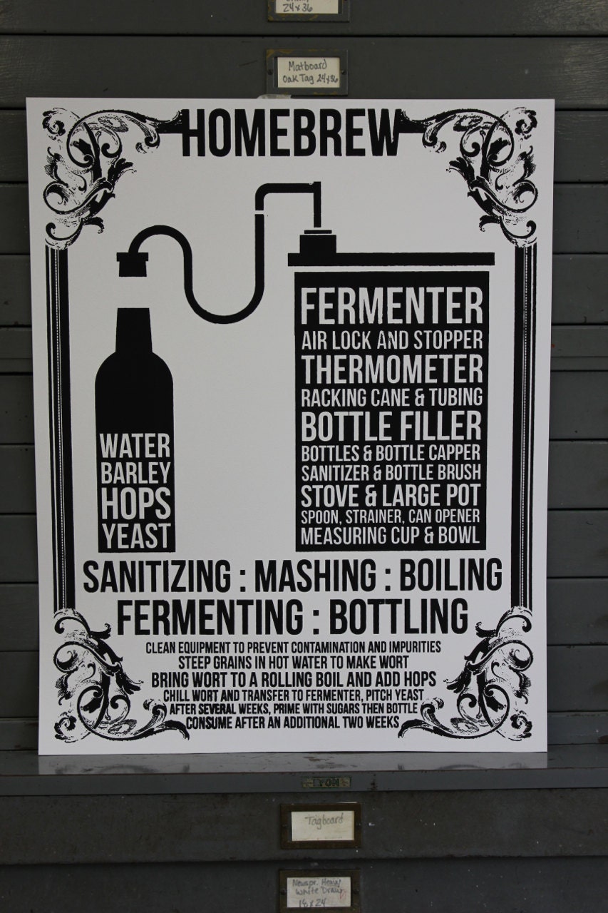 Home Brew BEER Poster - men's gift, man cave - hand-pulled screen print on 22x28 watercolor paper