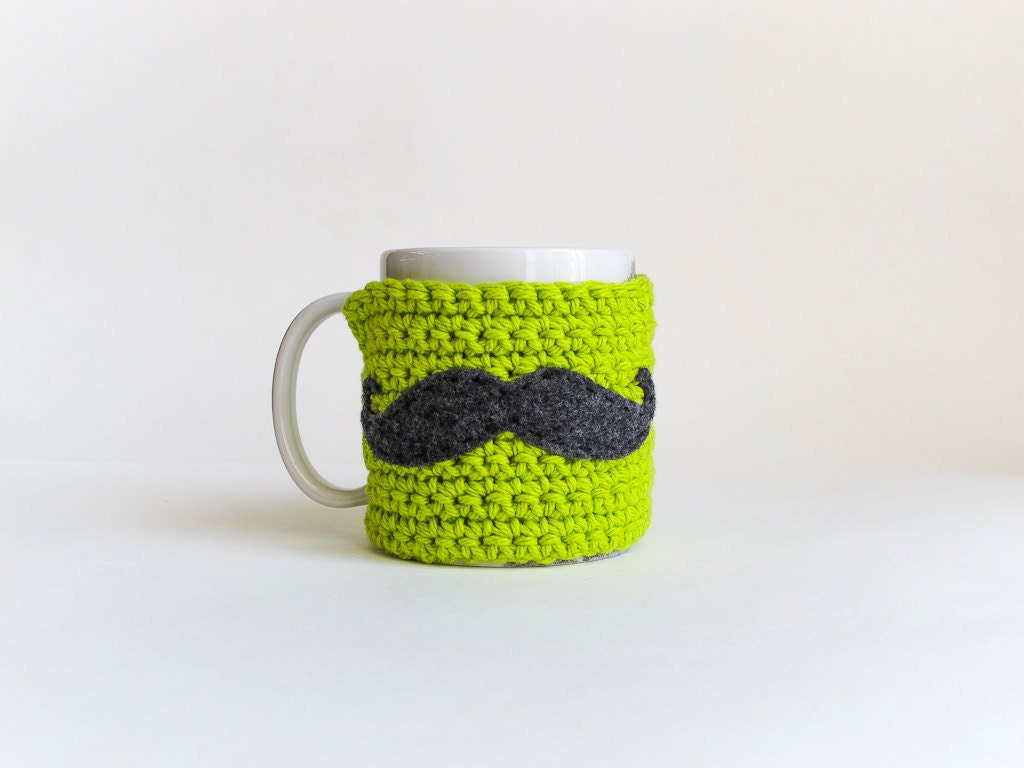 Lime Green Mustache Cozy - Mustache Mug Cozy