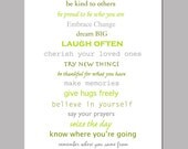 Life Lessons - 8 x 10 Inspirational Quote Print - Green, White and Gray - Choose Your Colors