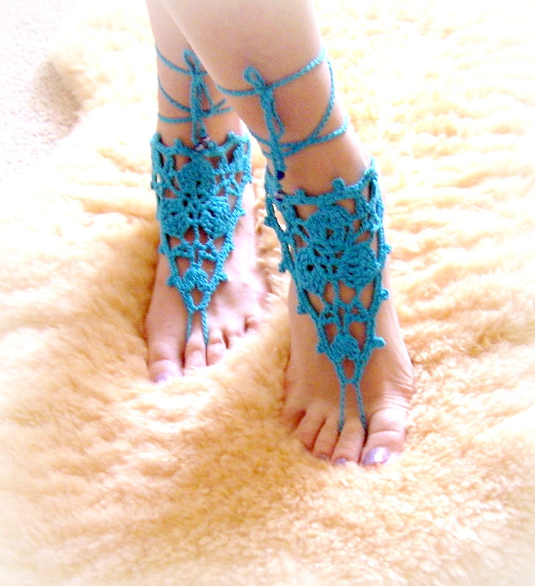 Crochet Barefoot Sandals Beach Pool Wear Yoga Shoes Valentine, Feet Fetish, Goth, Pick your Color