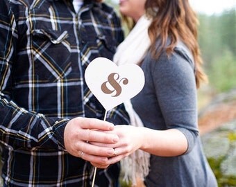 Grey Ampersand Heart Photo Prop Sign - Medium