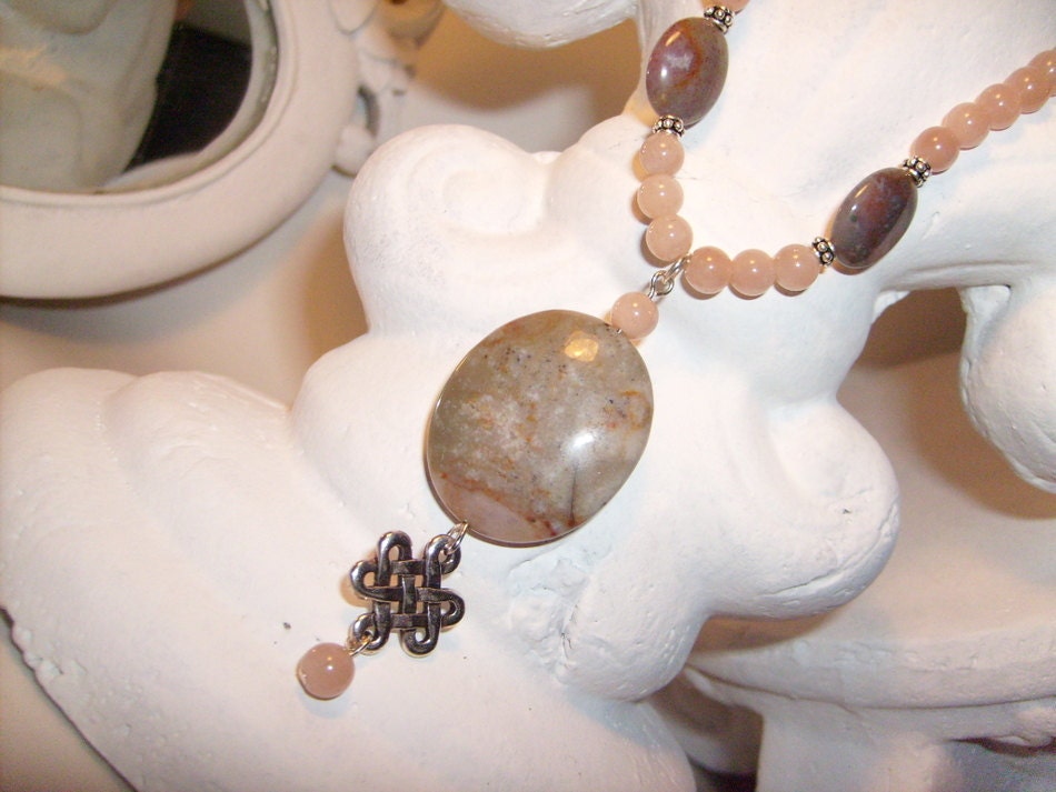 Sunstone and Jasper eternity knot necklace