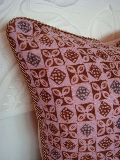 Pair of Pink and Chocolate Brown Batik Pillows