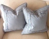 A Pair of Pale Blue Pillows with Special Trim