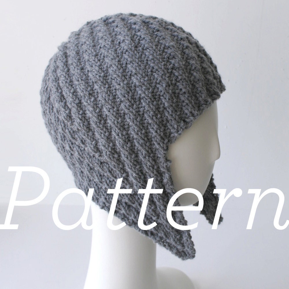 Knit Hat Pattern // Herringbone Rib Aviator Hat - pattern only - PDF