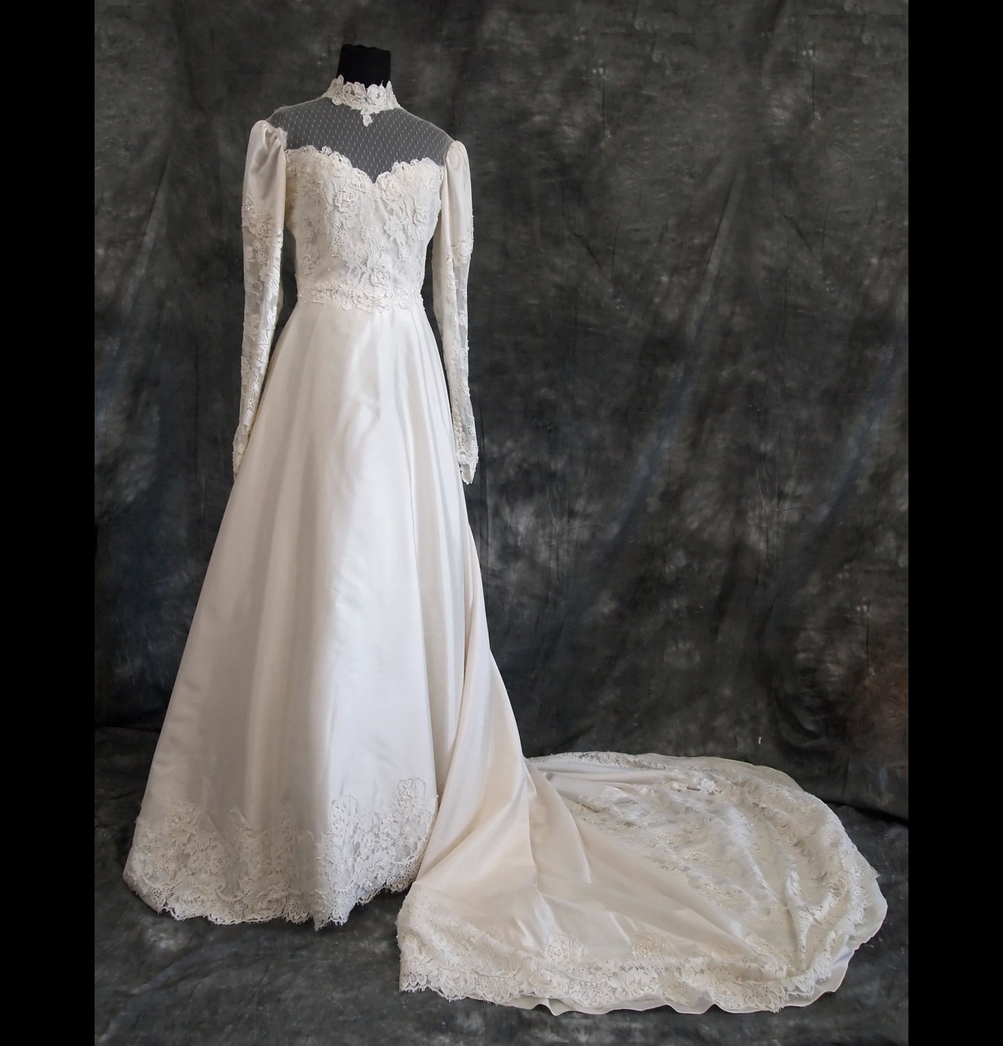 Vintage Silk Wedding Dress Victorian Style, 70s, S