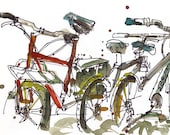 Bicycle Art Watercolor sketch Fine Art Print 5"x10 " print from an original watercolor sketch