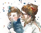 New Dad Fathers Day gift Custom Portrait - Original watercolor portrait 8x10 inches