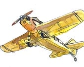Fathers day gift, Vintage Airplane watercolor sketches Set of 3 small prints - 5x7 each