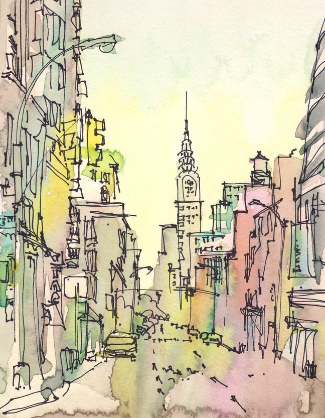 New York Sketch, Chrysler Building, New York City - 8x10 print from an original watercolor sketch