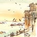 India, Varanasi, Afternoon Light on the River, watercolor sketch in warm tones 8x10 print for the world traveler