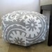Grey White Suzani Twill 18" Ottoman Pouf Floor Pillow