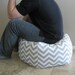 24" Pouf Ottoman Floor Pillow Grey White Zig Zag Chevron