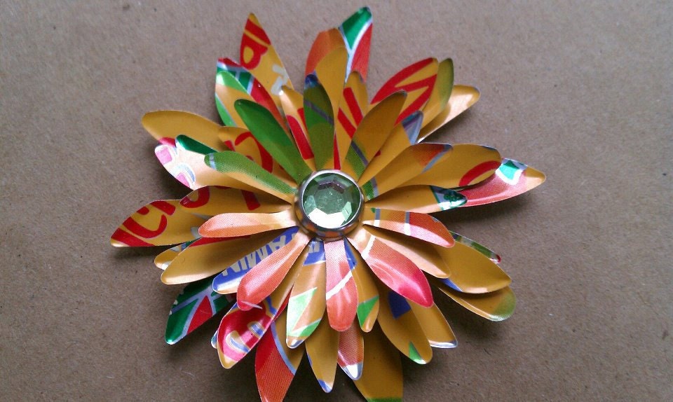 Upcycled Recycled Beverage Can Flower Pins or Hair Clip You Choose Your Accessory Style for Scrapbooking too