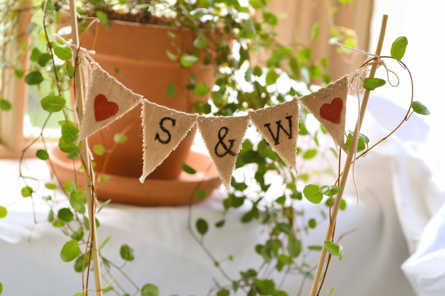 Monogramed Baker Banner wedding cake topper, pie topper, bunting,