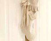 Christmas Stocking, Raw cotton, ivory, classic, handmade cotton bow.