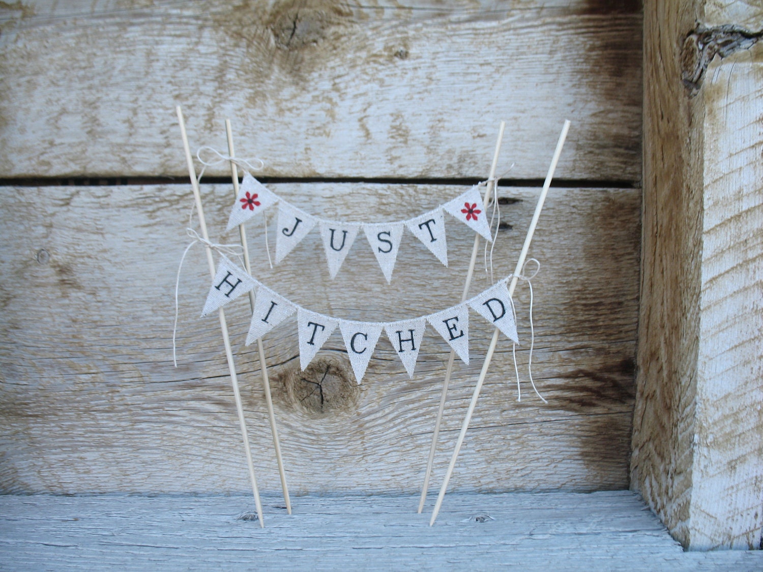 Just Hitched Wedding baker banner Cake Topper Banner, pie topper, bunting,