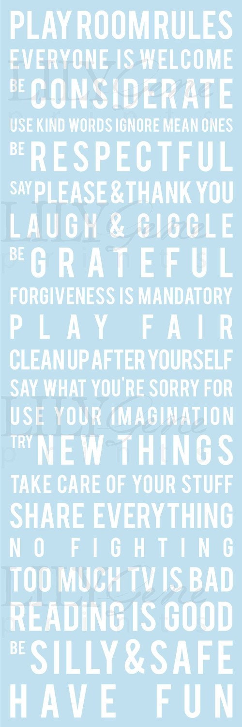 Playroom Rules Subway Art Canvas 12 x 36