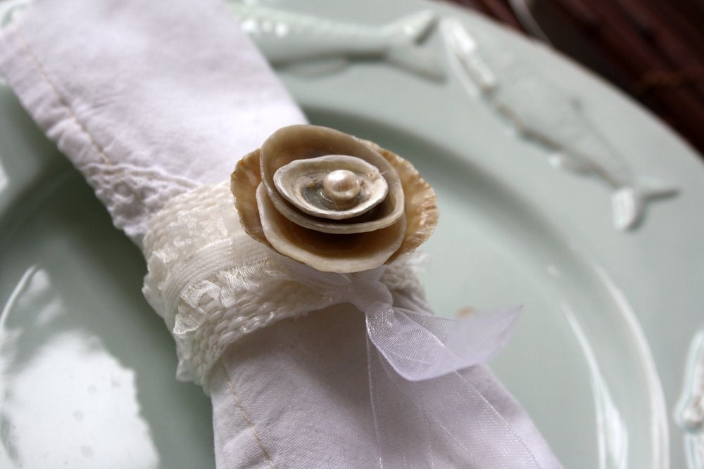 4 Napkin holders..." shell - rose"  made from genuine limpet seashells...SET of 4...for your exclusive dining table decoration...