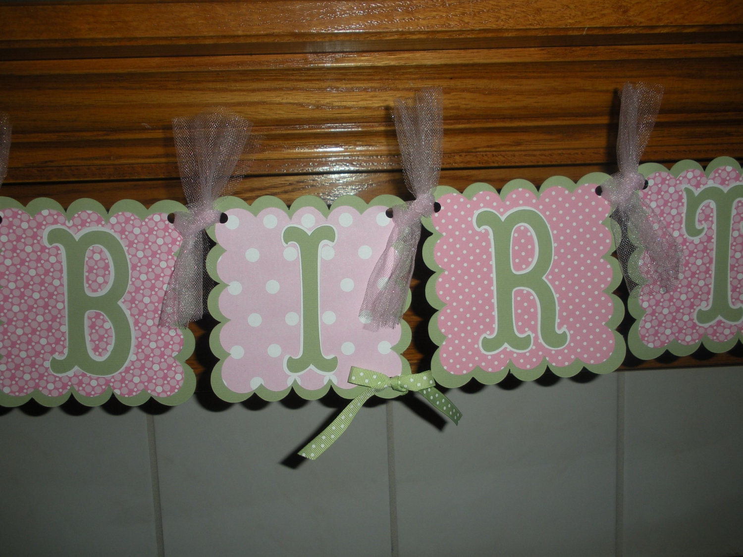Birthday Banner Soft Pinks and Greens Happy Birthday Banner Matching Pom Poms Available
