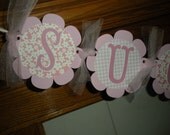 Baby Shower Banner Sugar and Spice New Baby Welcome Baby Pink Banner Matching Tissue Poms Available