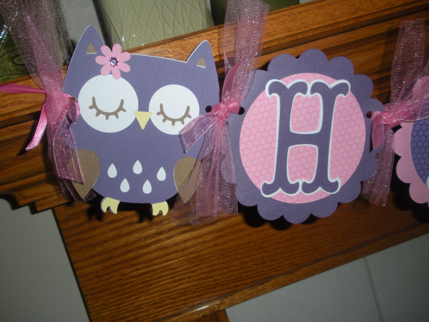 Owl Happy Birthday Banner Matching Tissue Pom Poms Available