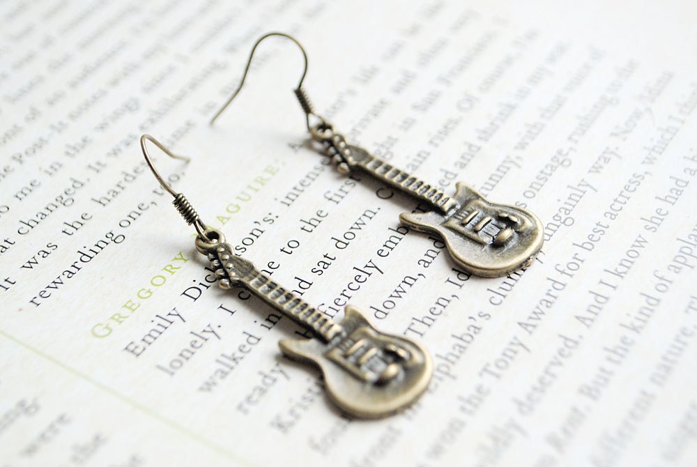 Guitar Dangle Earrings, Music, Nickel Free