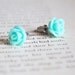 Turquoise Rose Earrings, Nickel Free Studs - Mint Green Flowers