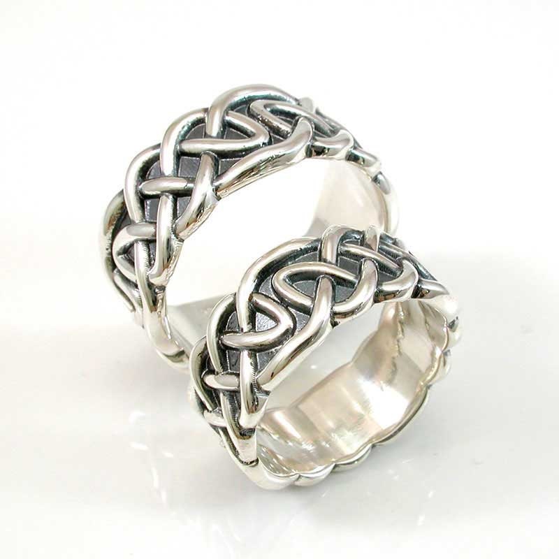 Wedding Ring Set Sterling Silver Celtic Knot Bands - Handmade