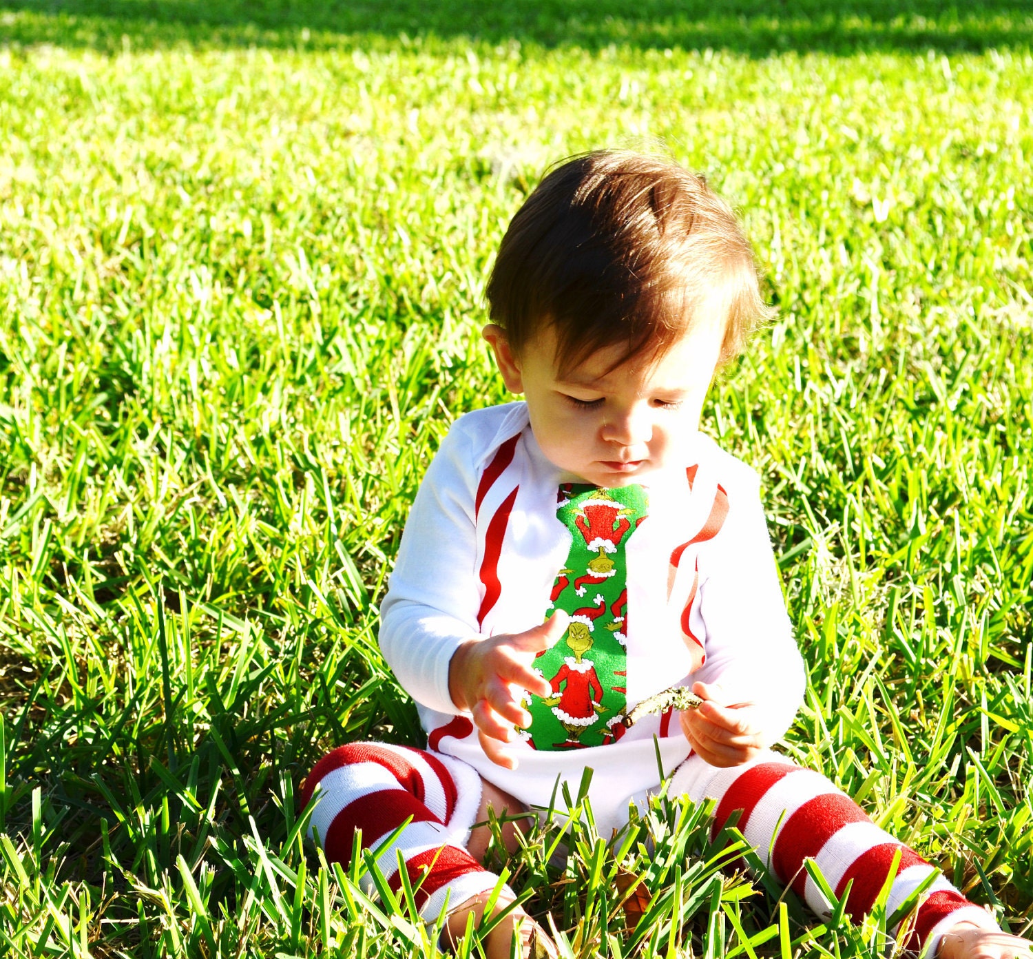 Baby Boy Tie Christmas with Suspenders The Grinch with Baby Legs Legwarmers  Photo Prop  Cat in the Hat Christmas Gift