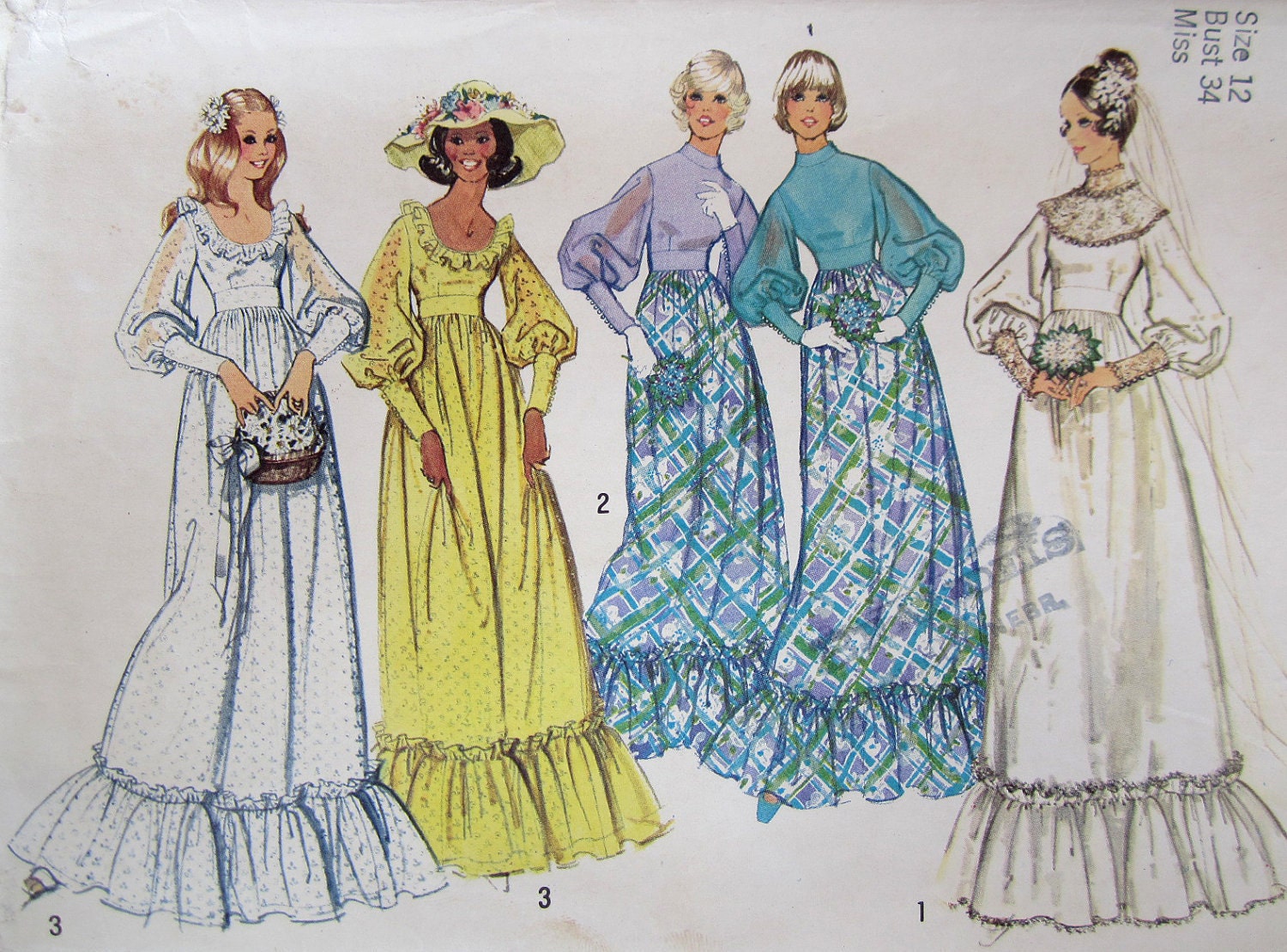 Retro 1973 Simplicity 5569 Misses Wedding or Bridesmaid Dress Pattern - Size 12